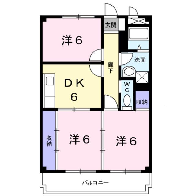 プレイスタウン(3DK/2階)の間取り写真