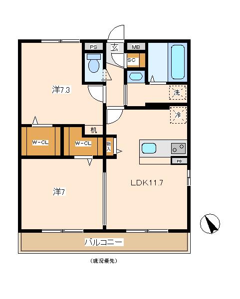 アビデ泉谷(2LDK/1階)の間取り写真