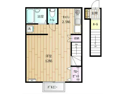 REVE(ワンルーム/2階)の間取り写真