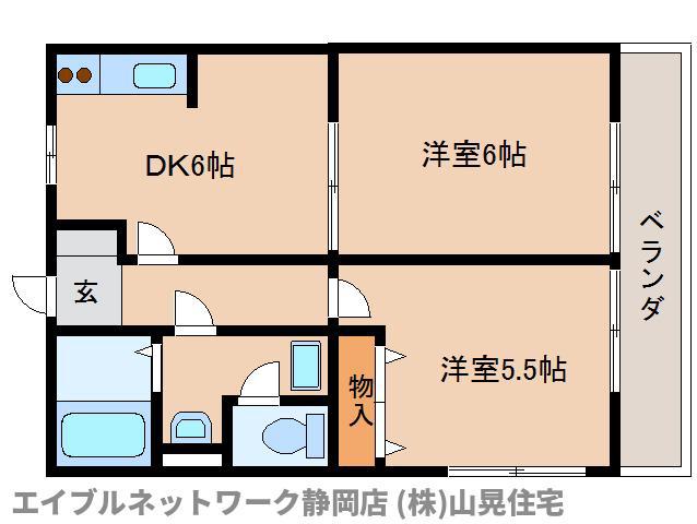 JR東海道本線 用宗駅 徒歩8分 2階建 築26年(2DK/2階)の間取り写真