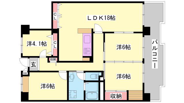 第8恵美酒マンション(4LDK/4階)の間取り写真