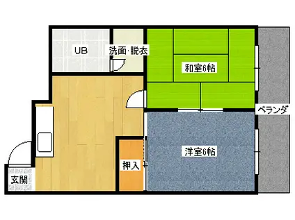 三由ハイツB棟(2DK/3階)の間取り写真