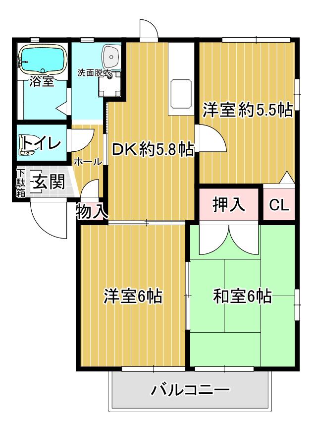 クレールベルテ(3DK/1階)の間取り写真