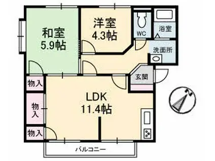 コートハウスコスモスC(2LDK/2階)の間取り写真