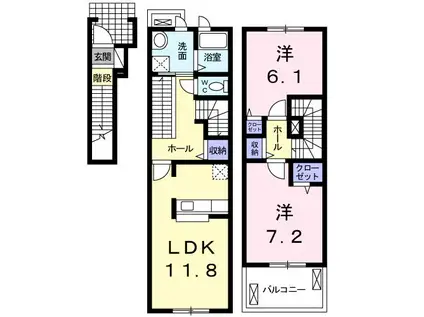 フレッシュリー(2LDK/2階)の間取り写真