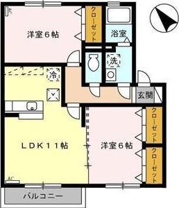 カメリアII(2LDK/1階)の間取り写真