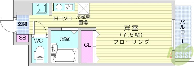 ヴィラ森林公園(ワンルーム/2階)の間取り写真