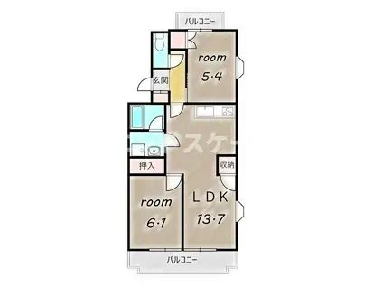 メゾンドール八千代(2LDK/2階)の間取り写真