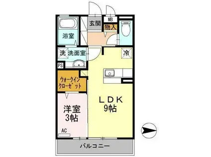 ティアレ小名浜(1LDK/3階)の間取り写真