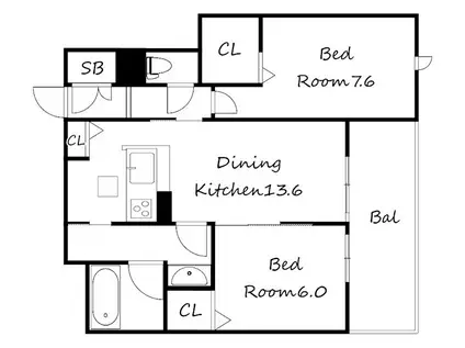 エクセレントガーデンヒルズB棟(2LDK/3階)の間取り写真