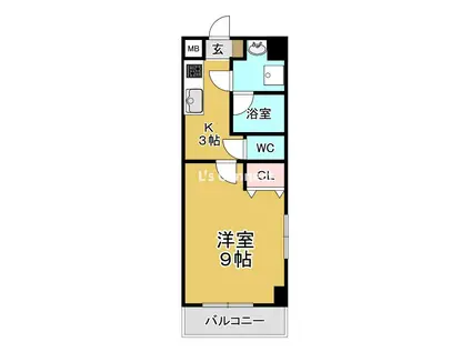 ウエスト7泉(1K/3階)の間取り写真