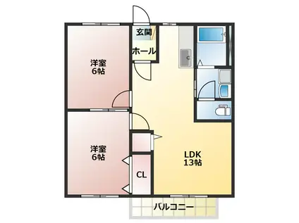 ユトリロ北山2(2LDK/2階)の間取り写真
