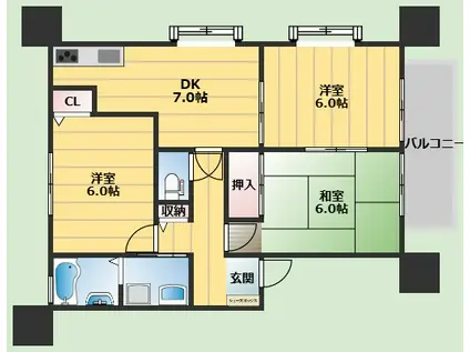 パーシモンハウスII(3DK/2階)の間取り写真