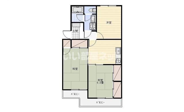 マンション ブルースカイ(3DK/1階)の間取り写真