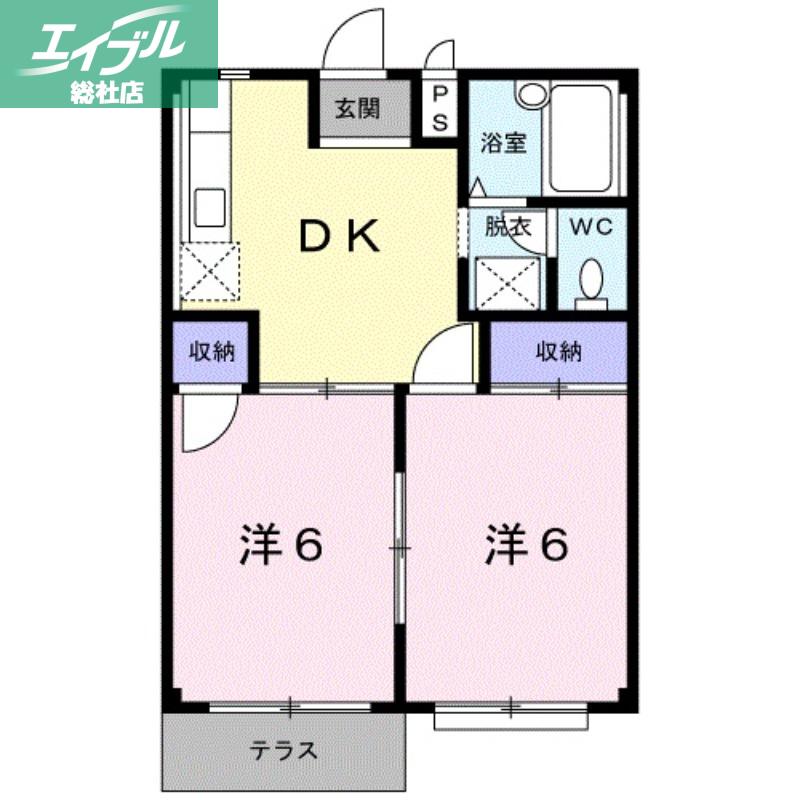 エルディム明日香(2DK/1階)の間取り写真