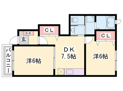ウィルヴェステージ弐番館(2DK/1階)の間取り写真