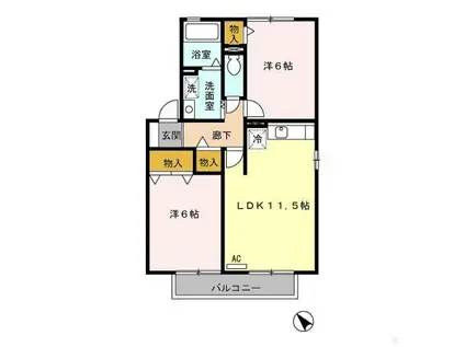 ジュネスK B棟(2LDK/2階)の間取り写真