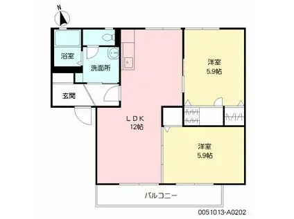 ディアス津福(2LDK/2階)の間取り写真