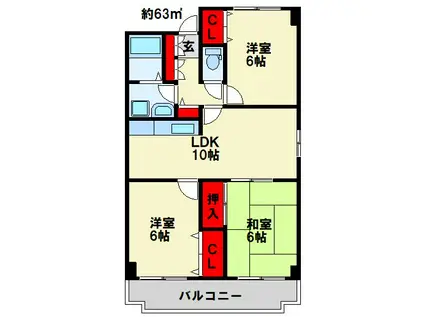 ラ・ファミーユ(3LDK/2階)の間取り写真