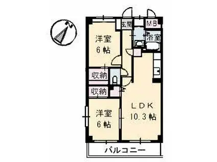 ウエルスA(2LDK/6階)の間取り写真