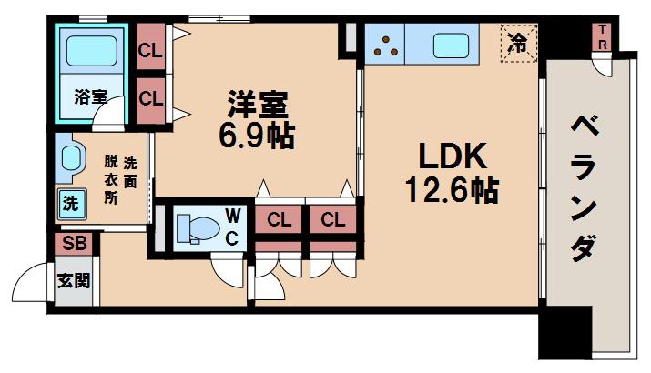 ディアステージ夕陽丘ソシエール(1LDK/5階)の間取り写真