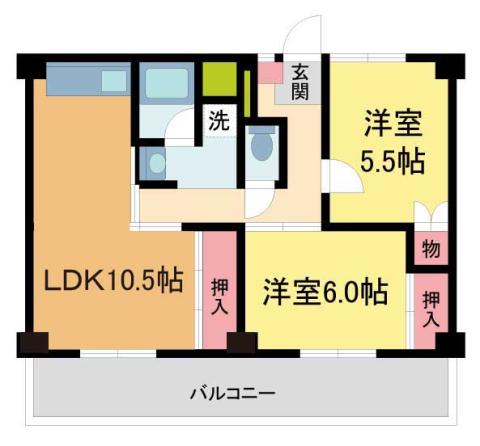 ビレッジハウス山本4号棟(2LDK/5階)の間取り写真