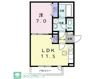 六ツ角フラット3号(1LDK/1階)の間取り写真