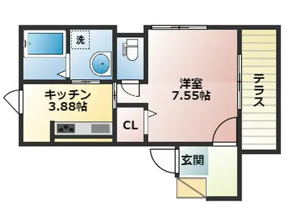 LA VILLA B棟(1K/2階)の間取り写真