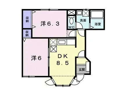 クレストールつつじが丘A(2DK/1階)の間取り写真