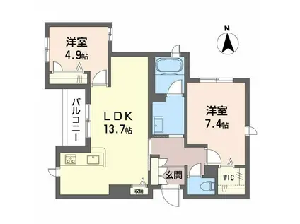 シャーメゾン ソレイユ(2LDK/2階)の間取り写真