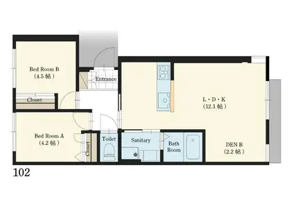MOKU TERRACE(1LDK/1階)の間取り写真