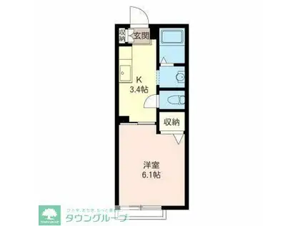 ラパエ西加瀬(1K/1階)の間取り写真