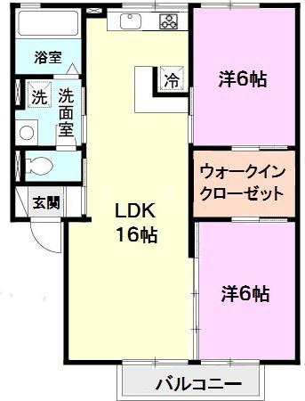 ガーデンコート車(2LDK/1階)の間取り写真