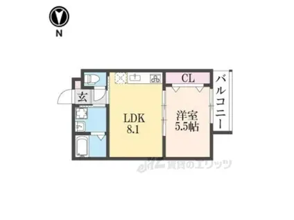 プライベートレジデンス西院2(1LDK/3階)の間取り写真