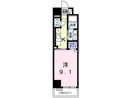 グランディール南大沢(1K/8階)の間取り写真