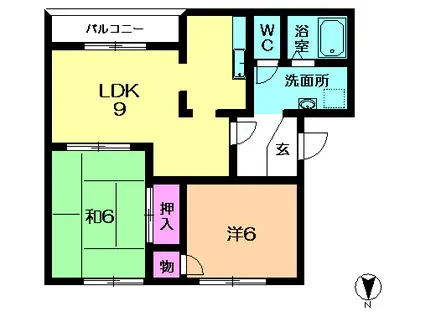 ウィステリアB棟(2LDK/2階)の間取り写真