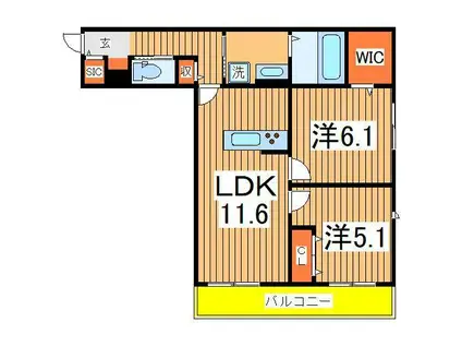 フィカーサ柏の葉(2LDK/2階)の間取り写真