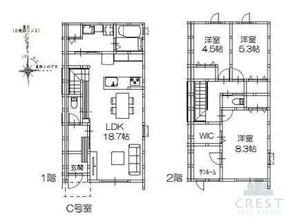 グランメゾンクレスト三吉I(3LDK/1階)の間取り写真