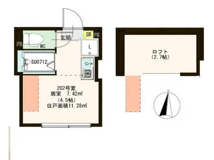 ハーモニーテラス東陽III(ワンルーム/2階)の間取り写真