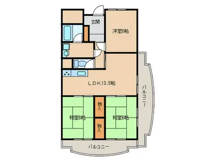 エルハイム岡崎(3LDK/5階)の間取り写真