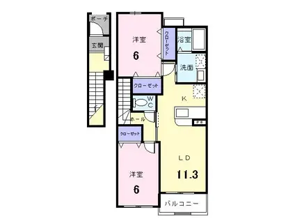 セレノI(2LDK/2階)の間取り写真