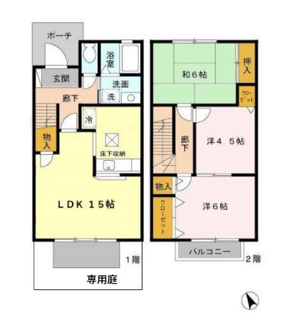 パルティーダ B棟(3LDK/1階)の間取り写真