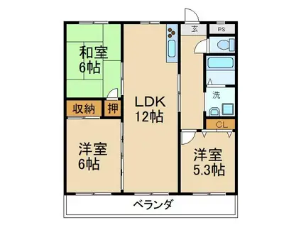 プランドール(3LDK/6階)の間取り写真