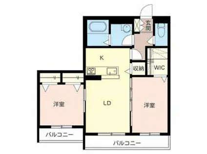 シャーメゾンコンフォート八戸ノ里B棟(2LDK/2階)の間取り写真