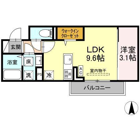 GRAND FLEUVE 開出(1LDK/2階)の間取り写真