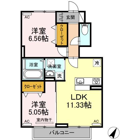 マリーゴールド B棟(2LDK/1階)の間取り写真