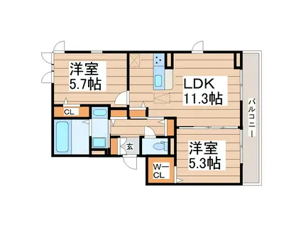 D-ROOM DEARCOURT幸町II(2LDK/2階)の間取り写真