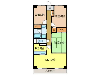 エイチツーオー河内長野II(3LDK/3階)の間取り写真