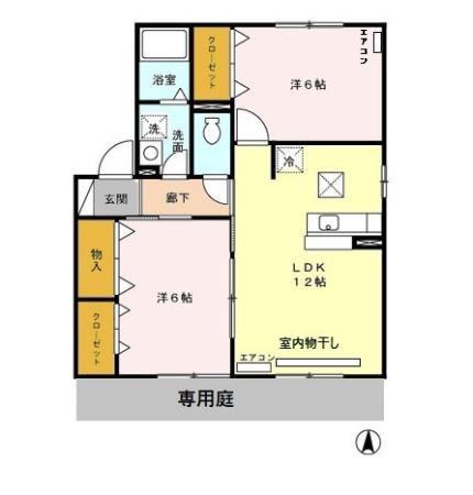 ル・モンド・グランデC(2LDK/1階)の間取り写真