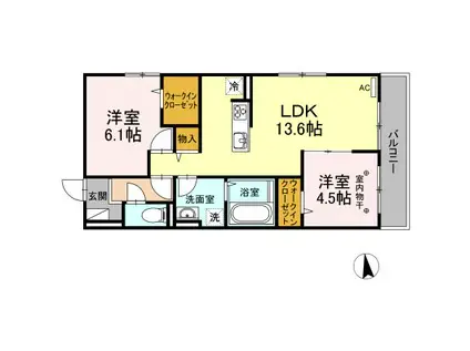 D-ROOM ホワイトフォレスト(2LDK/2階)の間取り写真